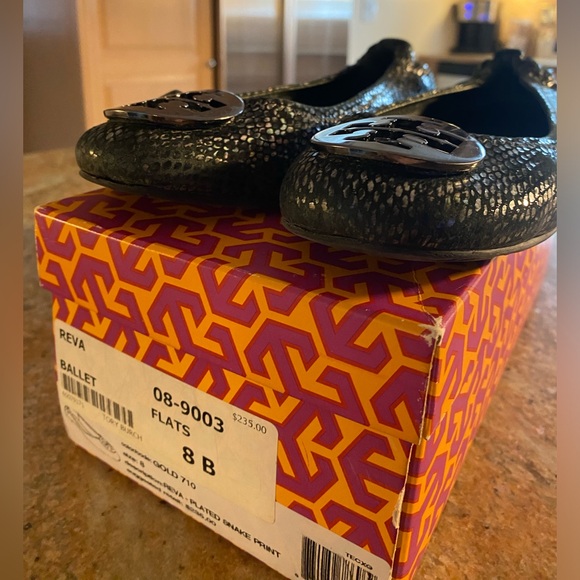 tory burch • reva plated snake print ballet flats - Picture 3 of 7